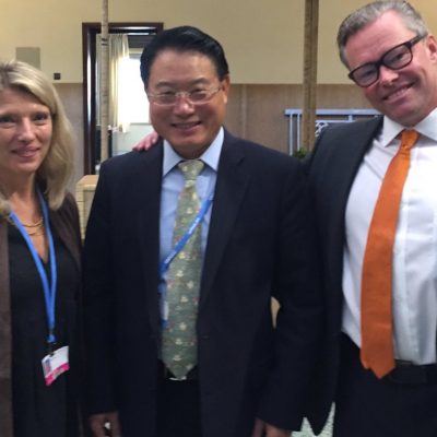 Ambassador of Sweden to Morocco, H.E. Erika Ferrer, UNIDO Direcor General Li Yong and our CEO Dr Sigvald Harryson at the inauguration of our installations at COP22